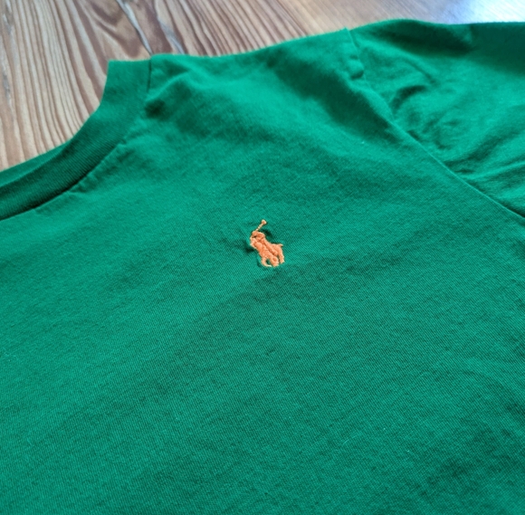 Boys Polo Ralph Lauren Solid Green Orange Logo Embroidered T-Shirt Youth Small 8 - Picture 2 of 4